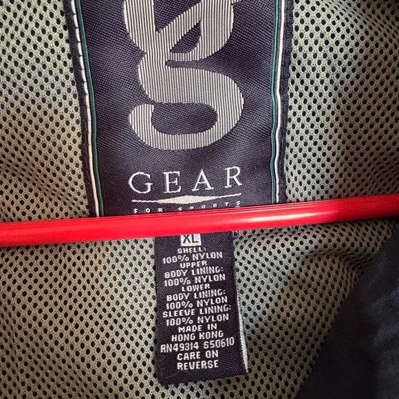 VTG 90s Gear for Sports blue windbreaker jacket white stripes hideaway hood XL - Picture 2 of 8